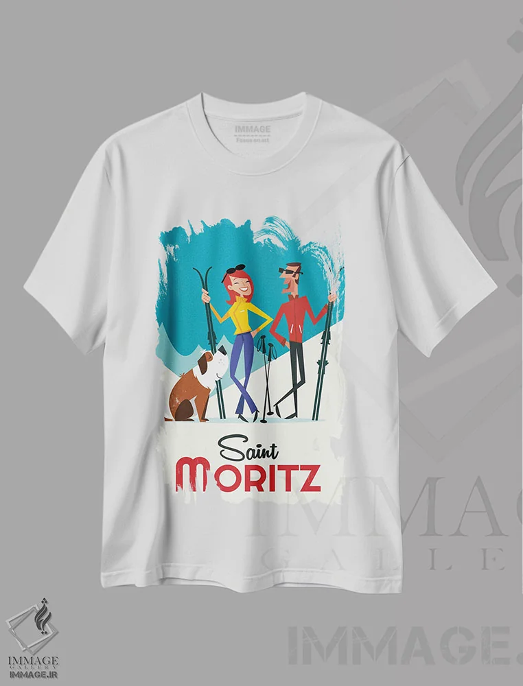 تیشرت سفید طرح دار "سنت موریتز"، هنر دیجیتال اثر گری گودل | immage.ir