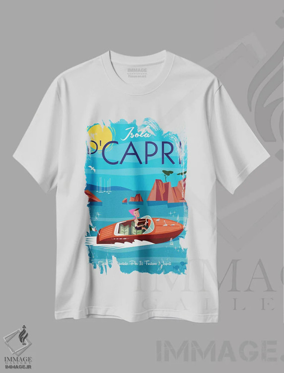 تیشرت سفید طرح دار "جزیره کاپری II"، هنر دیجیتال اثر گری گودل | فروشگاه ایماژ