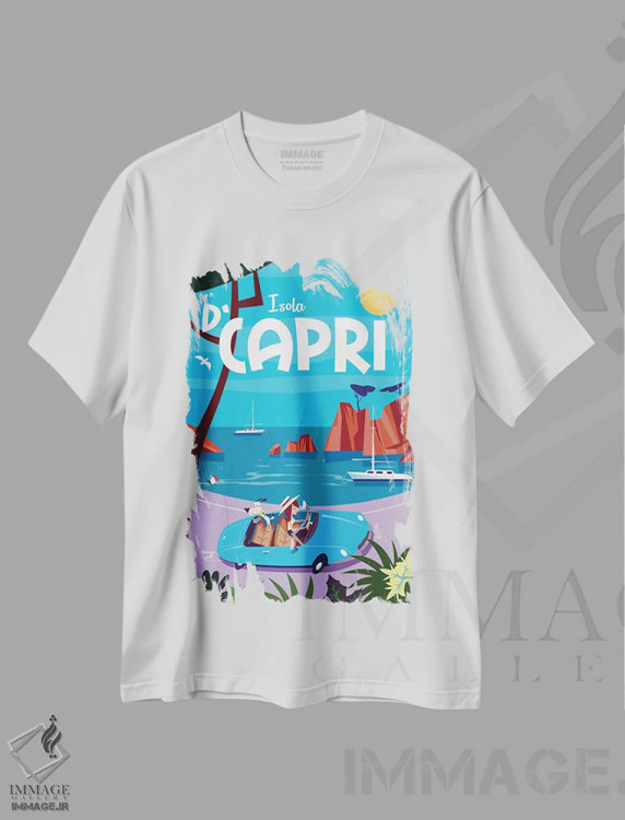 تیشرت سفید طرح دار "جزیره کاپری I"، هنر دیجیتال اثر گری گودل | immage.ir