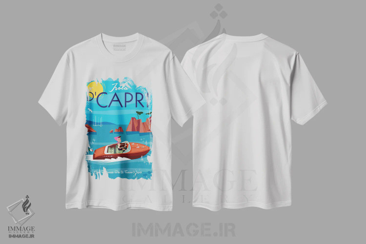 تیشرت سفید طرح دار "جزیره کاپری II"، هنر دیجیتال اثر گری گودل | فروشگاه ایماژ
