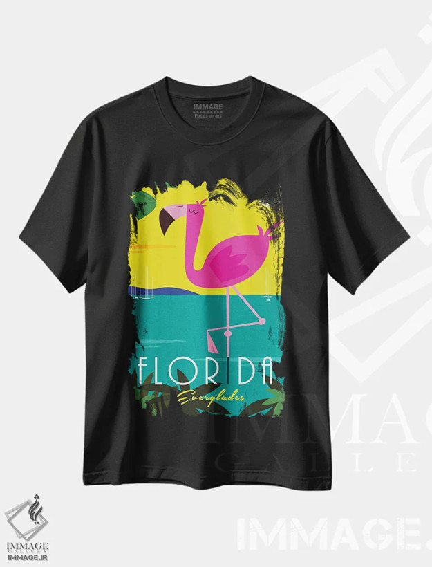 تیشرت مشکی طرح دار "فلوریدا"، دکور ساحلی اثر گری گودل | فروشگاه ایماژ