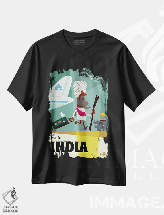 تیشرت مشکی طرح دار "پرواز به...هند"، دکور آسیایی اثر گری گودل | immage.ir