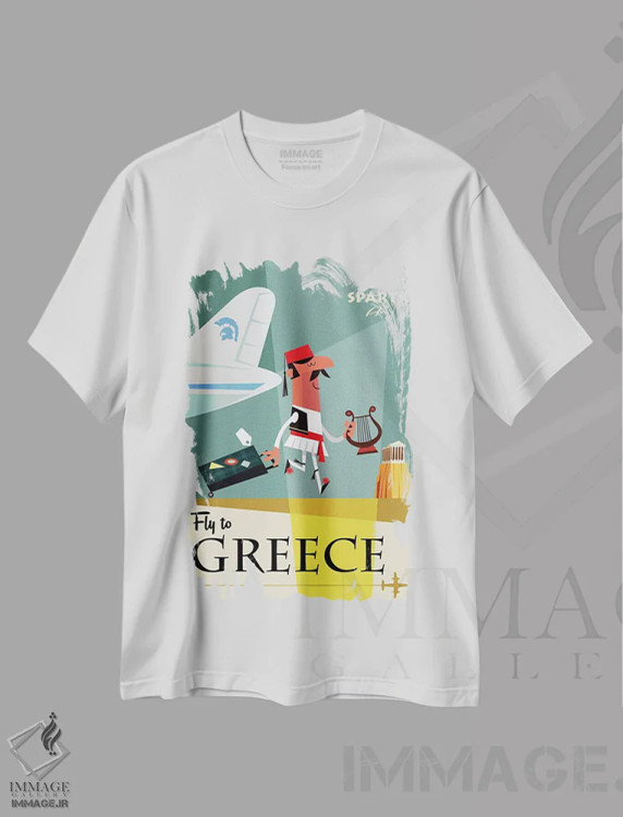 تیشرت سفید طرح دار "پرواز به...یونان"، هنر دیجیتال اثر گری گودل | فروشگاه ایماژ