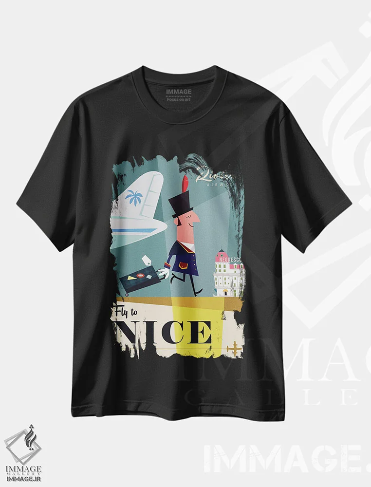 تیشرت مشکی طرح دار "پرواز به...نیس"، هنر دیجیتال اثر گری گودل | فروشگاه ایماژ