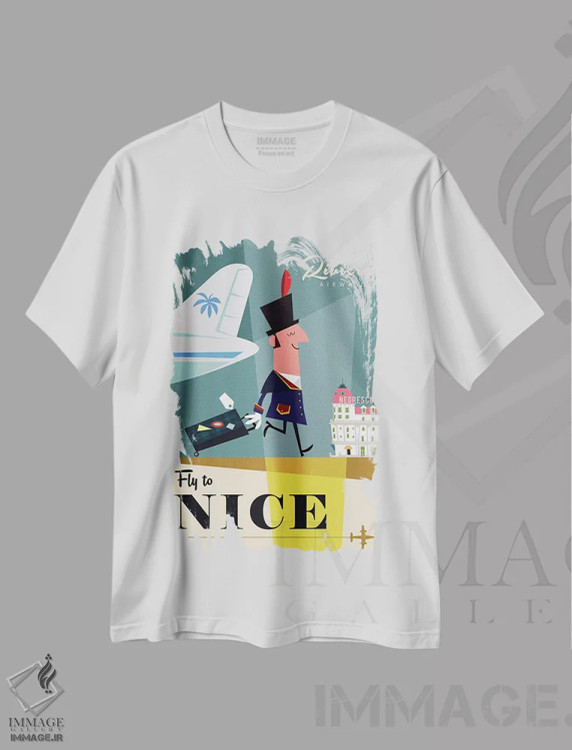 تیشرت سفید طرح دار "پرواز به...نیس"، هنر دیجیتال اثر گری گودل | immage.ir