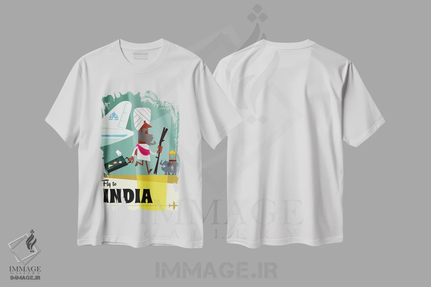 تیشرت سفید طرح دار "پرواز به...هند"، دکور آسیایی اثر گری گودل | فروشگاه ایماژ