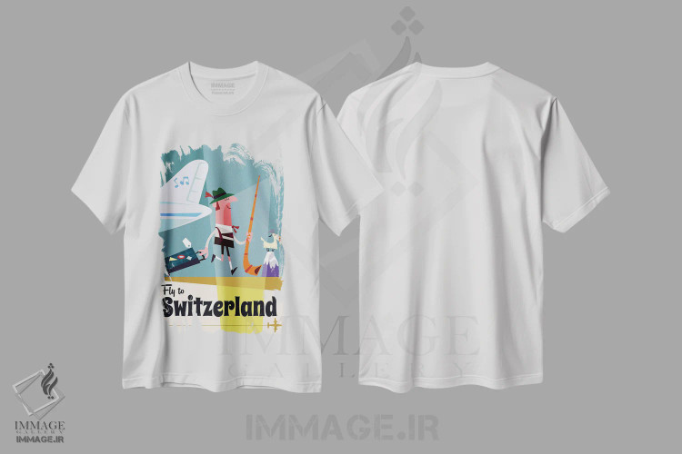 تیشرت سفید طرح دار "پرواز به...سوئیس"، هنر دیجیتال اثر گری گودل | فروشگاه ایماژ