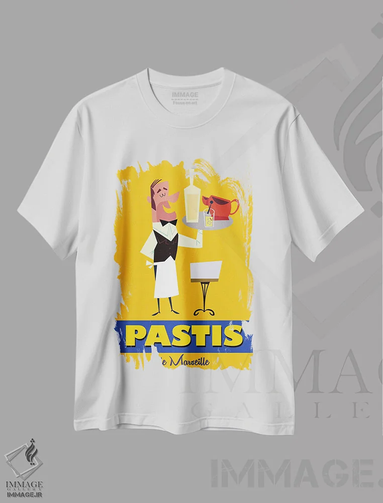 تیشرت سفید طرح دار "پاستیس مارسی"، هنر دیجیتال اثر گری گودل | فروشگاه ایماژ