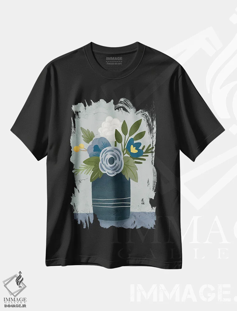 تیشرت مشکی طرح دار "گل ها II"، دکور روستایی اثر گیگی لوئیز | immage.ir