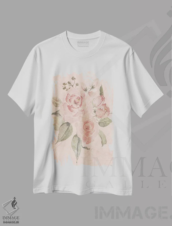 تیشرت سفید طرح دار "گل های سرخ I"، تزئینی اثر گیگی لوئیز | immage.ir