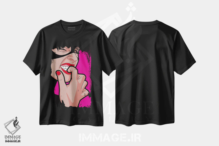 تیشرت مشکی طرح دار خلال دندان گربه، هنر فاخر معاصر اثر گرگوار "لئون" گیمن | فروشگاه ایماژ