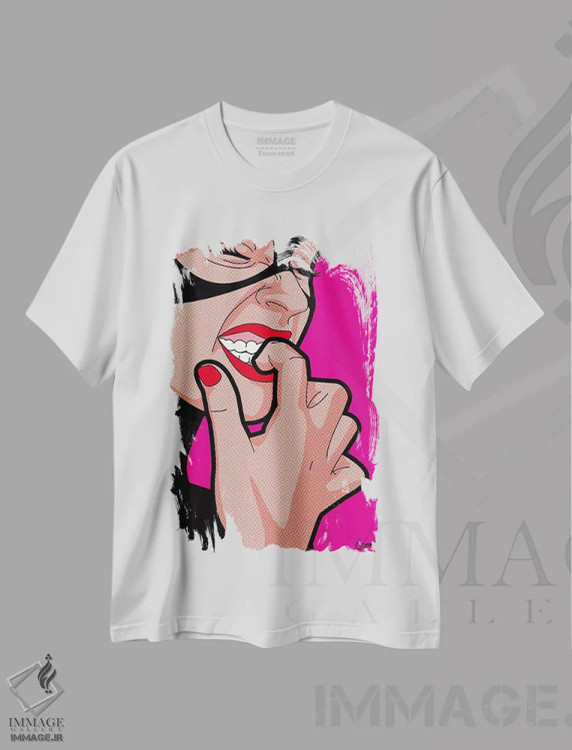 تیشرت سفید طرح دار خلال دندان گربه، هنر فاخر معاصر اثر گرگوار "لئون" گیمن | immage.ir