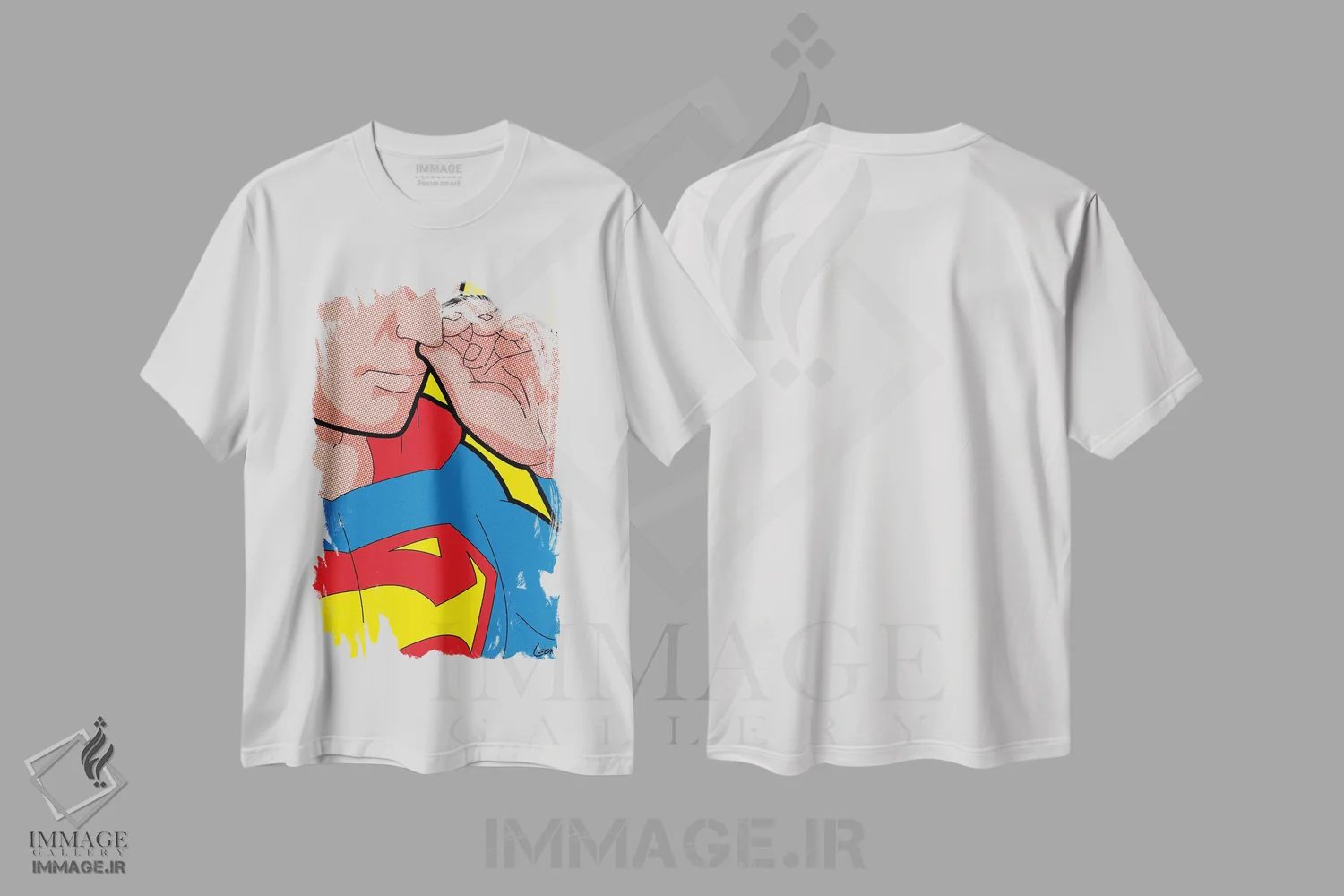 تیشرت سفید طرح دار بگی فوق العاده، دکور معاصر اثر گرگوار "لئون" گیمن | فروشگاه ایماژ