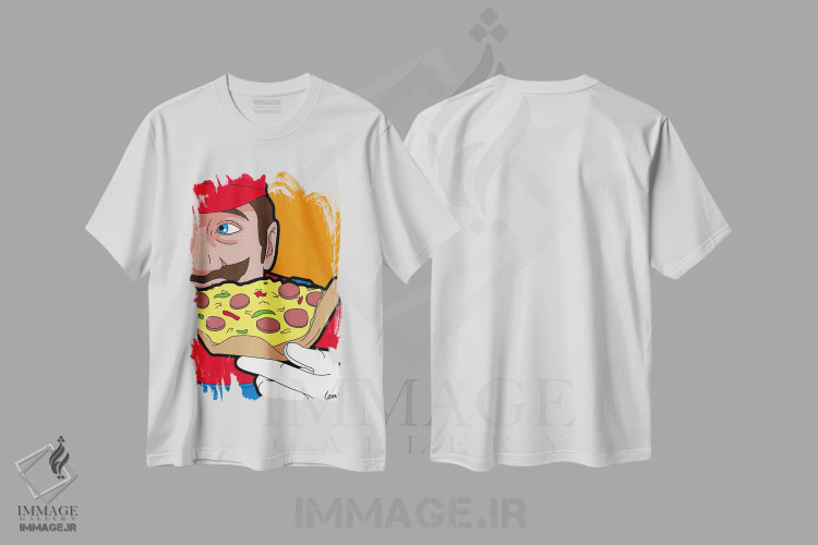 تیشرت سفید طرح دار پیتزای ماریو، هنر فاخر معاصر اثر گرگوار "لئون" گیمن | immage.ir