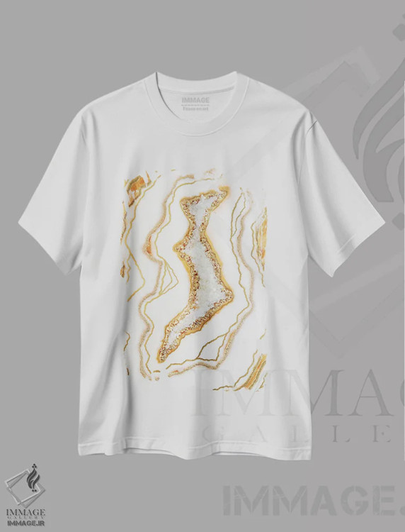تیشرت سفید طرح دار جادهٔ پارسی، آبستره اثر گوگا استودیو | immage.ir