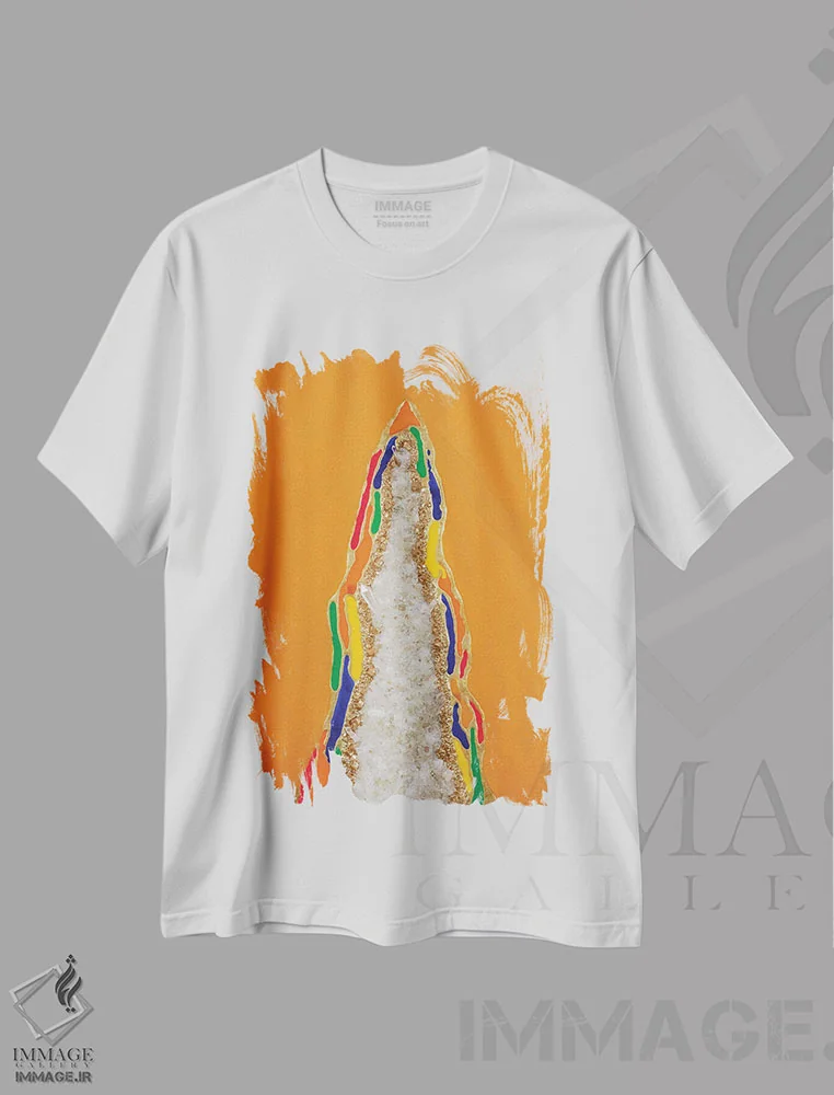 تیشرت سفید طرح دار لذت، آبستره اثر گوگا استودیو | immage.ir