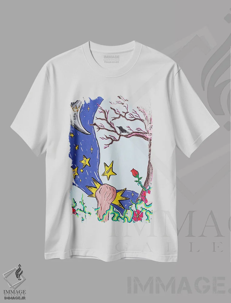 تیشرت سفید طرح دار افکار نیمه شب، مدیوم اثر گوگا استودیو | immage.ir