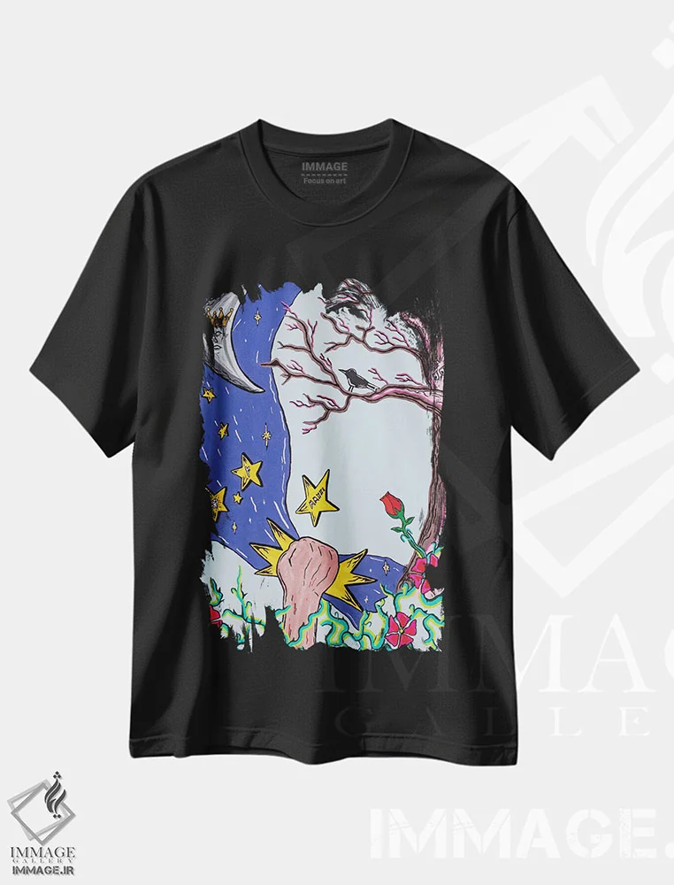 تیشرت مشکی طرح دار افکار نیمه شب، مدیوم اثر گوگا استودیو | فروشگاه ایماژ