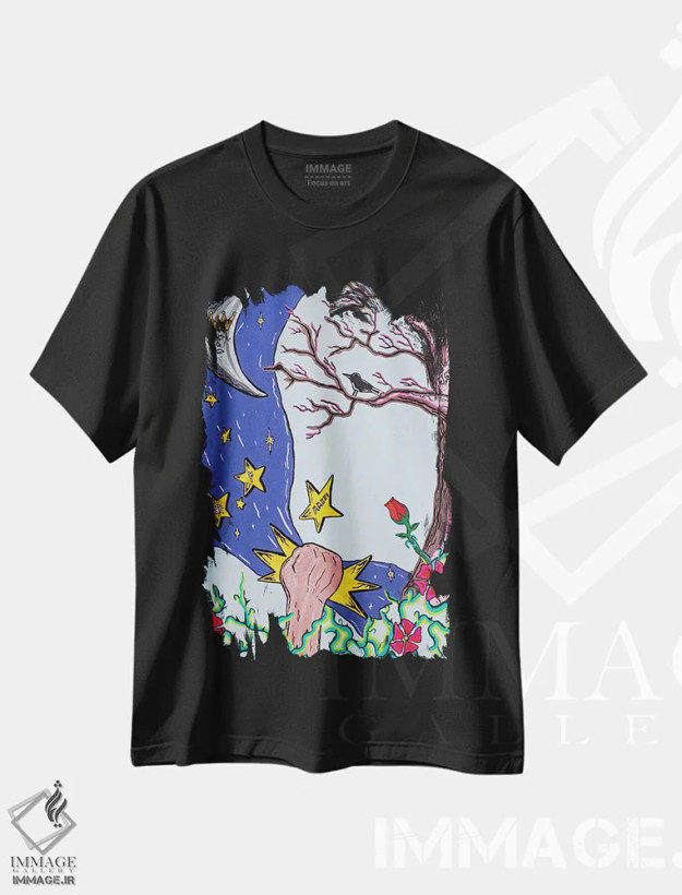 تیشرت مشکی طرح دار افکار نیمه شب، مدیوم اثر گوگا استودیو | فروشگاه ایماژ