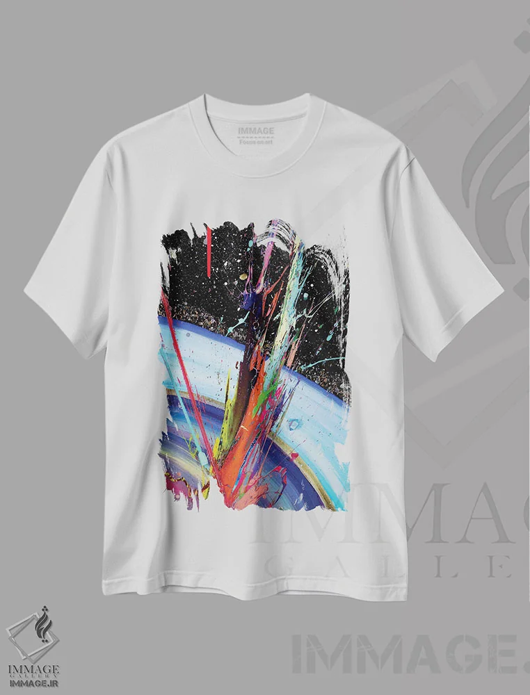 تیشرت سفید طرح دار تماس، آبستره اثر گوگا استودیو | immage.ir