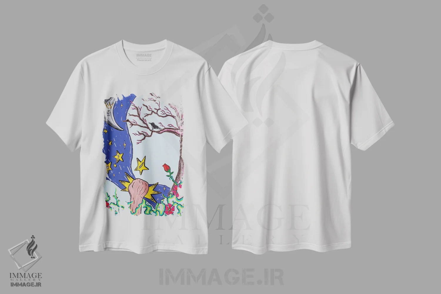 تیشرت سفید طرح دار افکار نیمه شب، مدیوم اثر گوگا استودیو | immage.ir