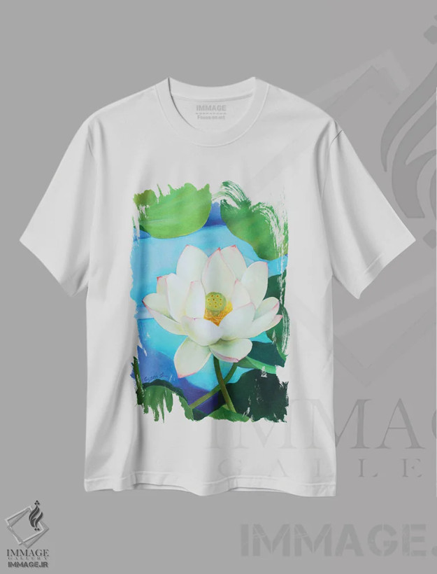 تیشرت سفید طرح دار شکوفایی، هنر فاخر معاصر اثر گوئیگن ژا | فروشگاه ایماژ