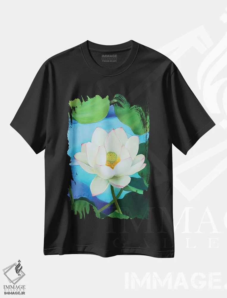 تیشرت مشکی طرح دار شکوفایی، هنر فاخر معاصر اثر گوئیگن ژا | immage.ir