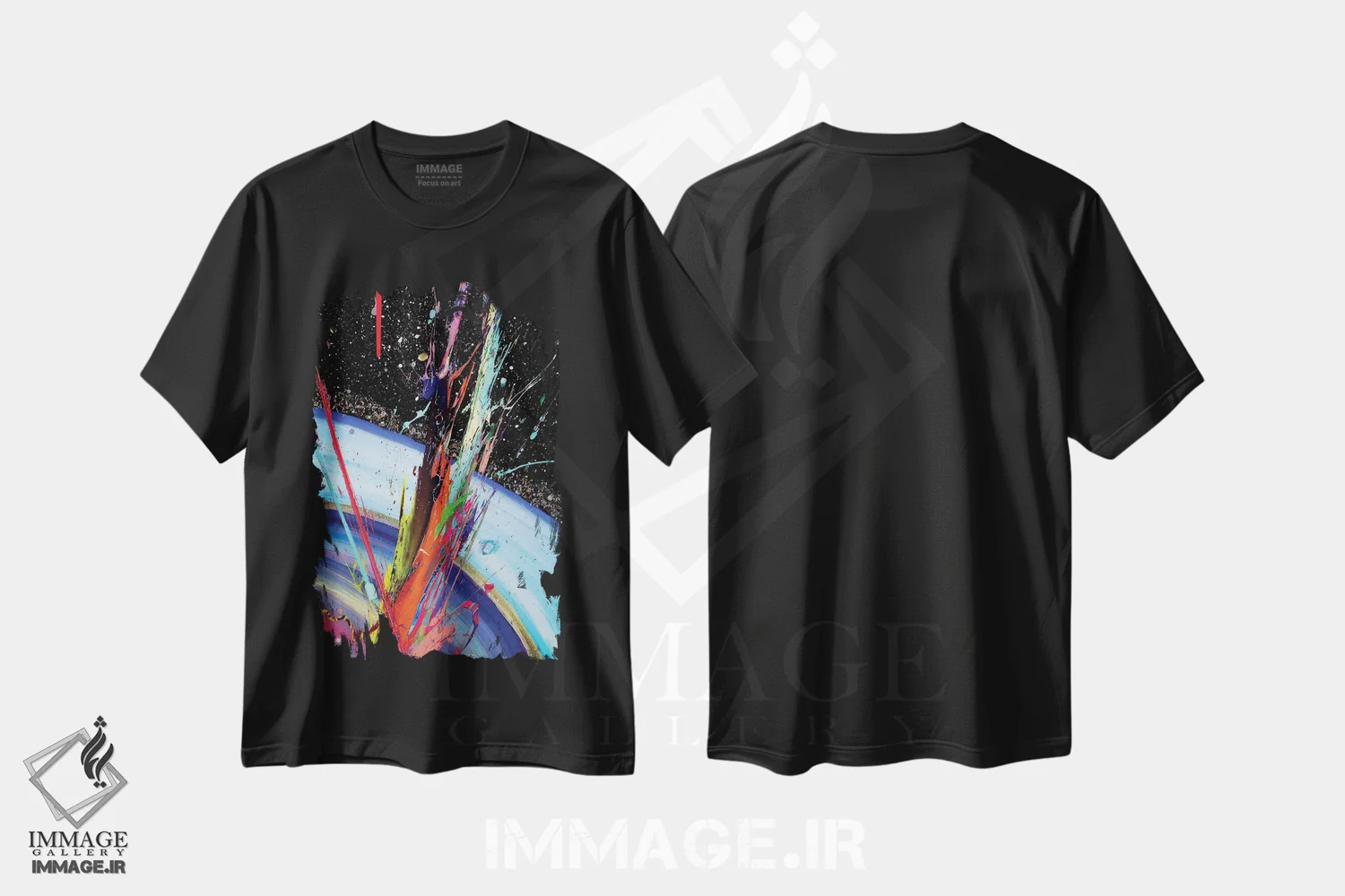 تیشرت مشکی طرح دار تماس، آبستره اثر گوگا استودیو | فروشگاه ایماژ