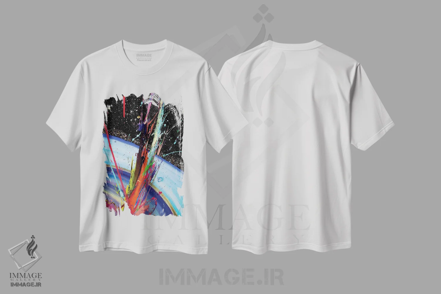 تیشرت سفید طرح دار تماس، آبستره اثر گوگا استودیو | immage.ir