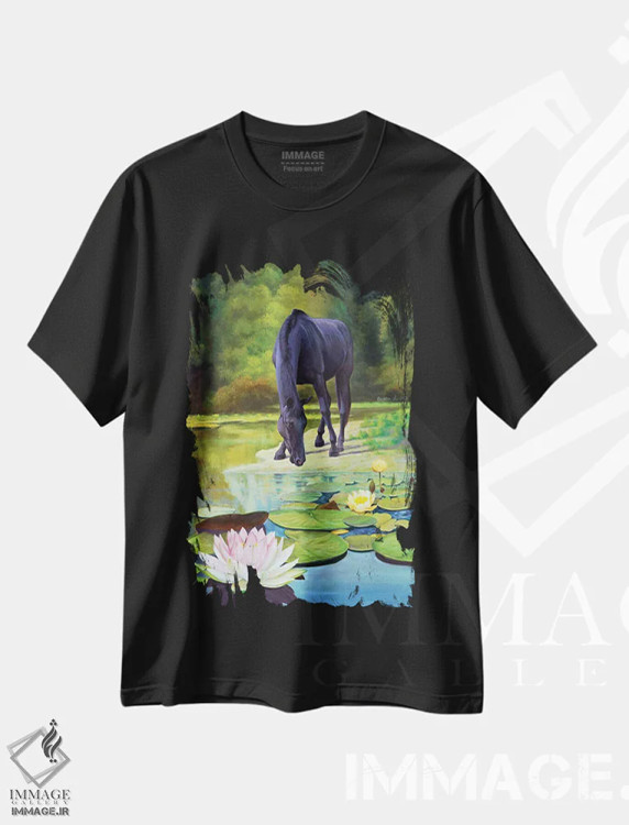 تیشرت مشکی طرح دار سرزمین رؤیا - سیاه، هنر فاخر معاصر اثر گوئیگن ژا | فروشگاه ایماژ