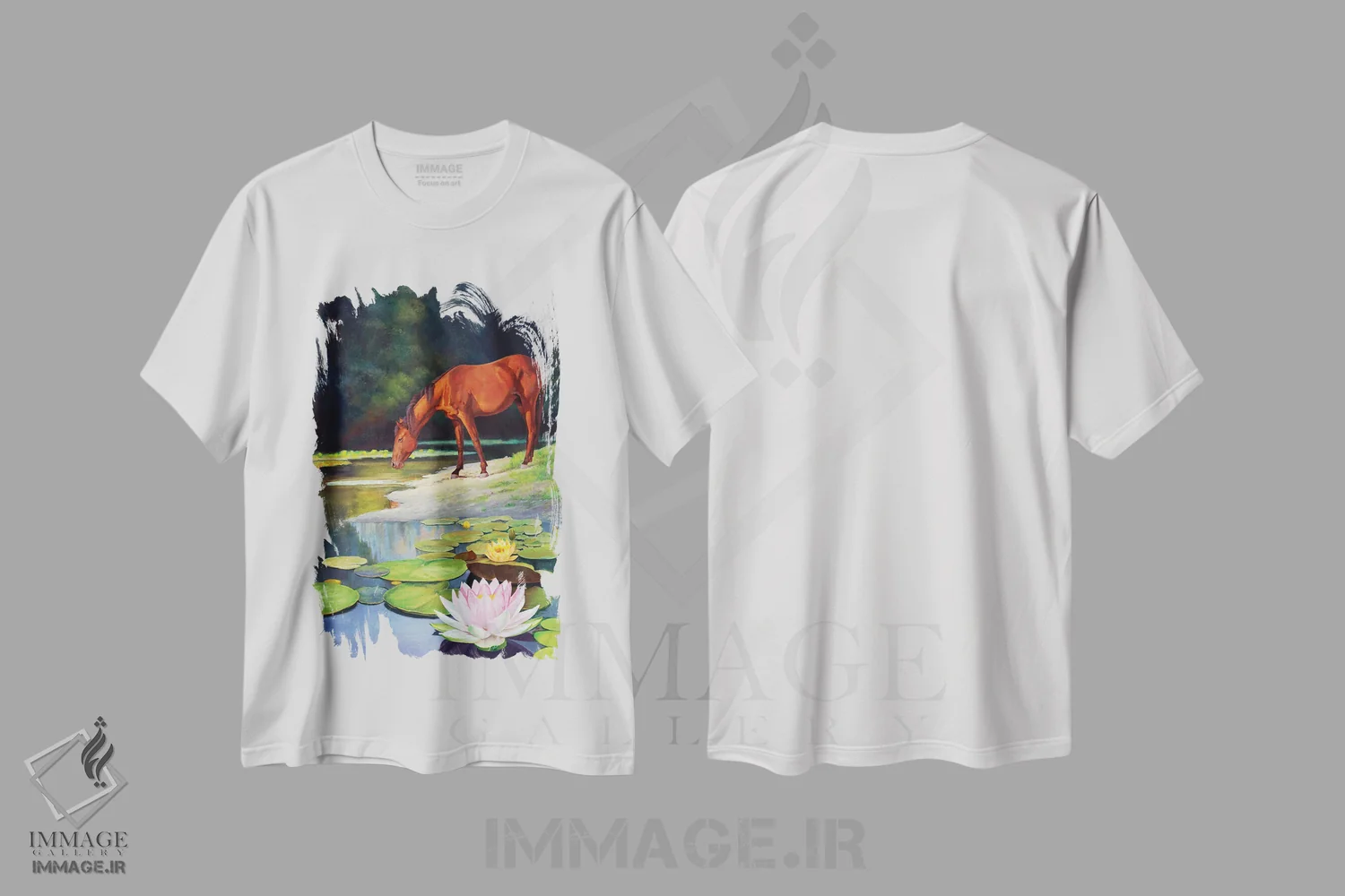 تیشرت سفید طرح دار سرزمین رؤیا - قهوه ای، هنر فاخر معاصر اثر گوئیگن ژا | فروشگاه ایماژ