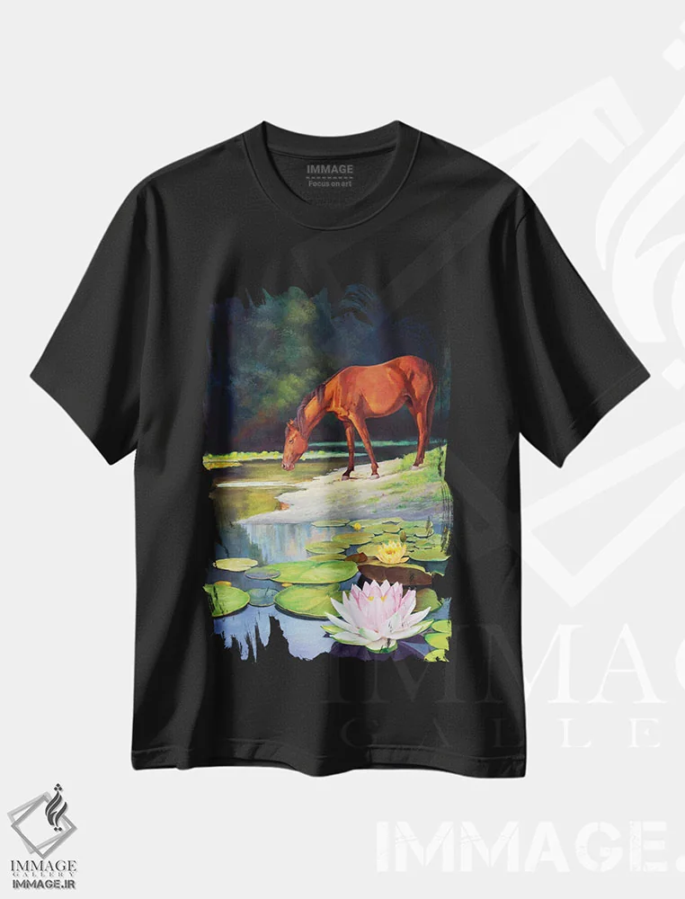 تیشرت مشکی طرح دار سرزمین رؤیا - قهوه ای، هنر فاخر معاصر اثر گوئیگن ژا | immage.ir