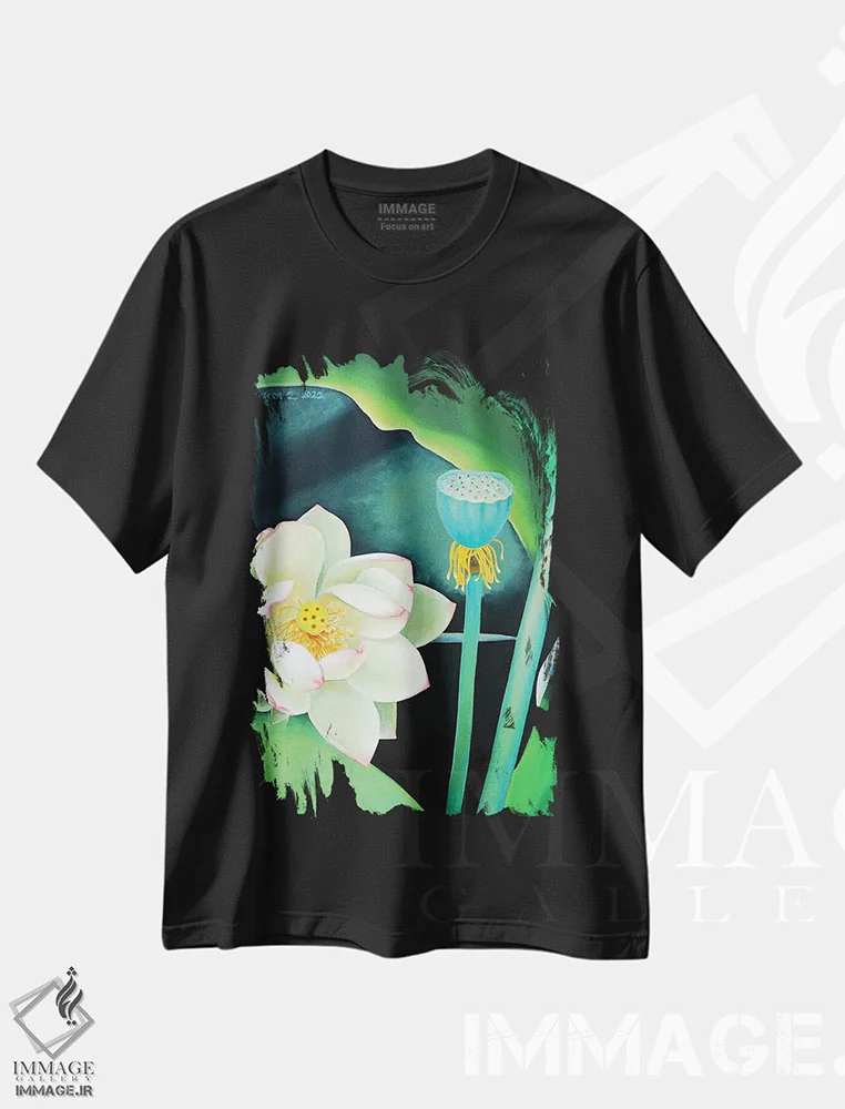 تیشرت مشکی طرح دار فرار، هنر فاخر معاصر اثر گوئیگن ژا | فروشگاه ایماژ