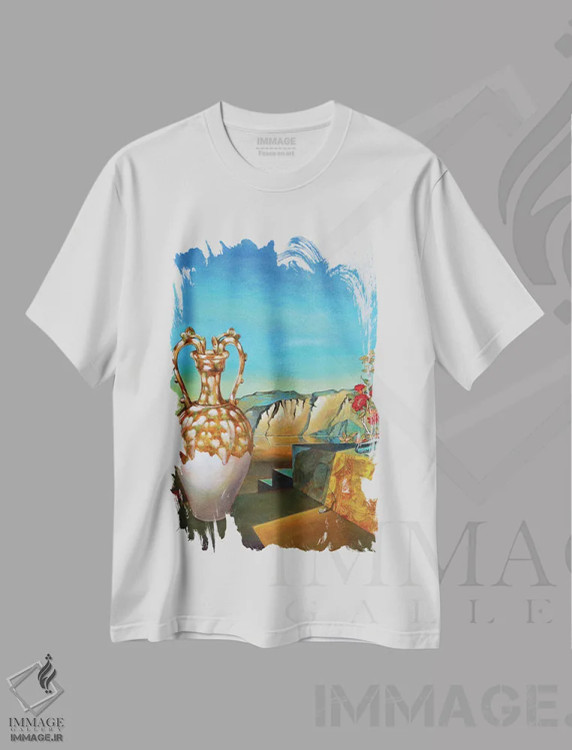 تیشرت سفید طرح دار زمان I، هنر فاخر معاصر اثر گوئیگن ژا | فروشگاه ایماژ
