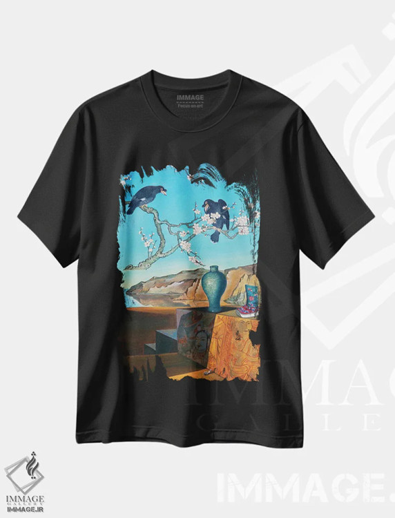 تیشرت مشکی طرح دار زمان II، هنر فاخر معاصر اثر گوئیگن ژا | فروشگاه ایماژ