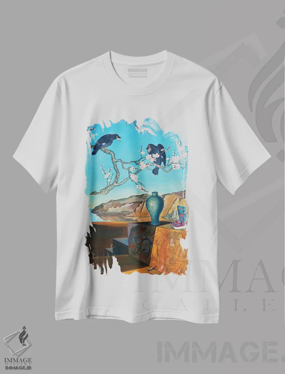 تیشرت سفید طرح دار زمان II، هنر فاخر معاصر اثر گوئیگن ژا | immage.ir