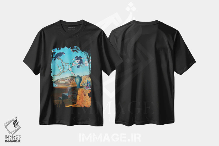 تیشرت مشکی طرح دار زمان II، هنر فاخر معاصر اثر گوئیگن ژا | فروشگاه ایماژ