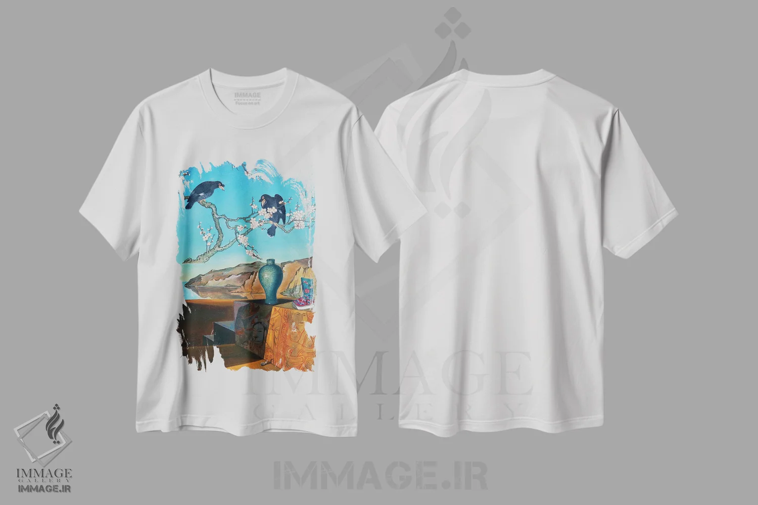 تیشرت سفید طرح دار زمان II، هنر فاخر معاصر اثر گوئیگن ژا | immage.ir