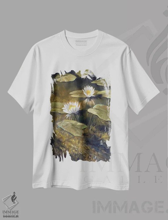 تیشرت سفید طرح دار باغ آبی، تزئینی اثر گرانت هکینگ | immage.ir