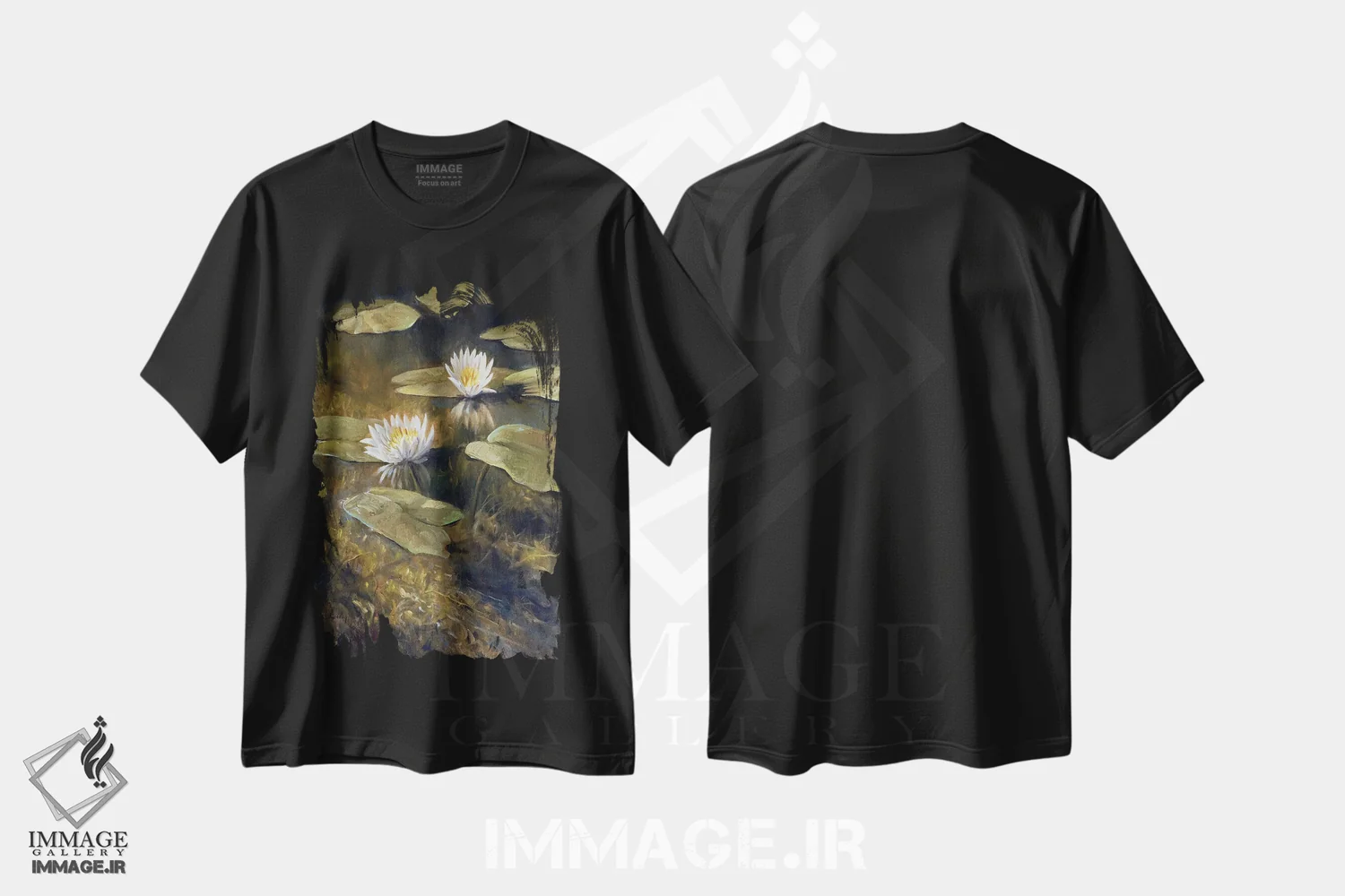 تیشرت مشکی طرح دار باغ آبی، تزئینی اثر گرانت هکینگ | فروشگاه ایماژ
