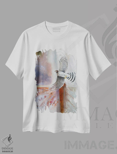تیشرت سفید طرح دار شاهین، تزئینی اثر گرانت هکینگ | فروشگاه ایماژ