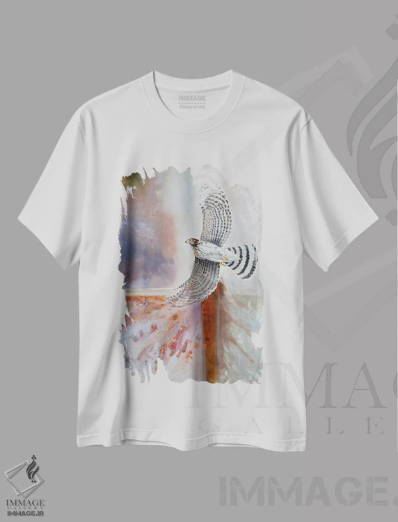 تیشرت سفید طرح دار شاهین، تزئینی اثر گرانت هکینگ | فروشگاه ایماژ