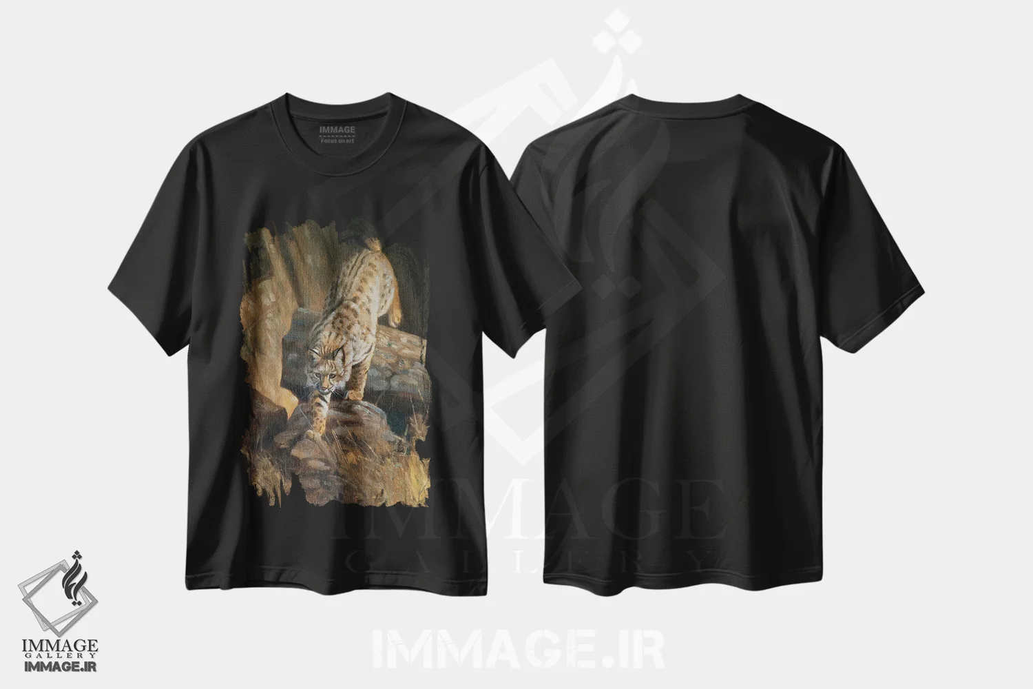 تیشرت مشکی طرح دار سیاه گوش، تزئینی اثر گرانت هکینگ | فروشگاه ایماژ
