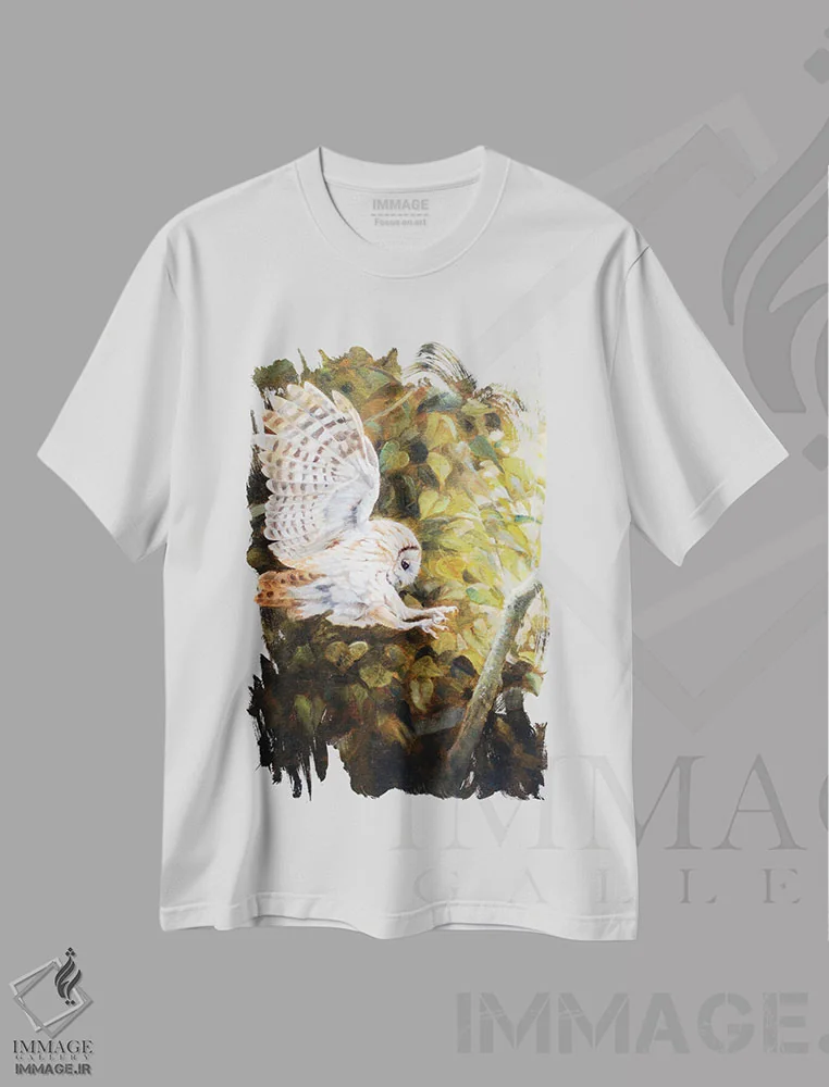 تیشرت سفید طرح دار جغد، تزئینی اثر گرانت هکینگ | فروشگاه ایماژ