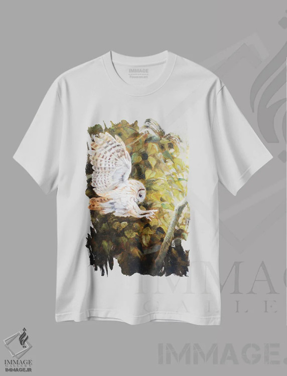 تیشرت سفید طرح دار جغد، تزئینی اثر گرانت هکینگ | فروشگاه ایماژ