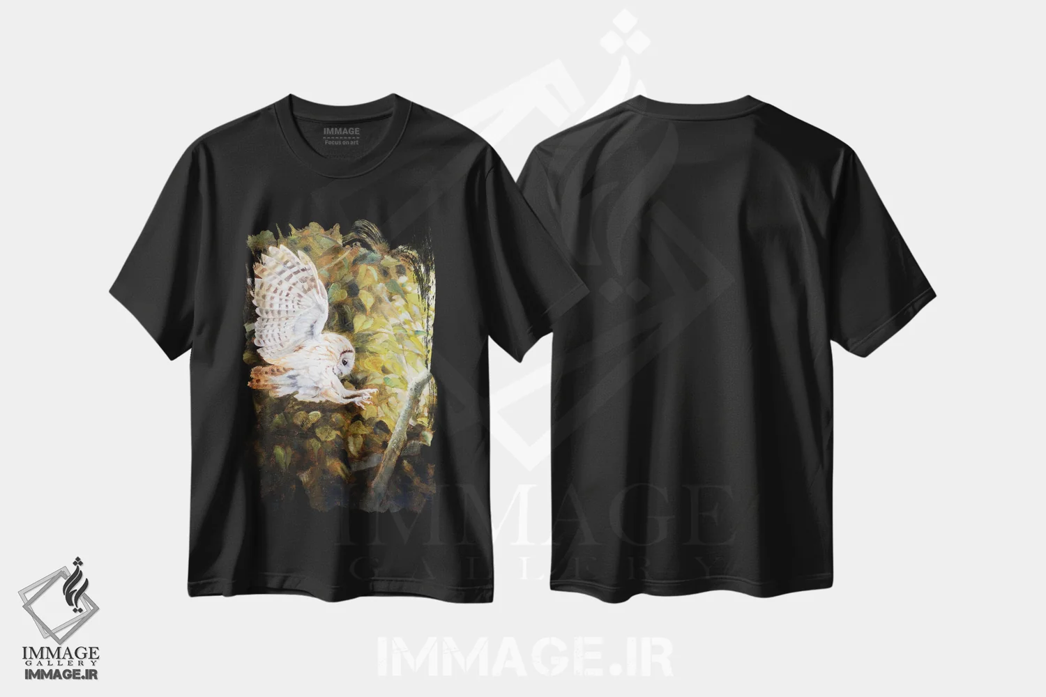 تیشرت مشکی طرح دار جغد، تزئینی اثر گرانت هکینگ | immage.ir