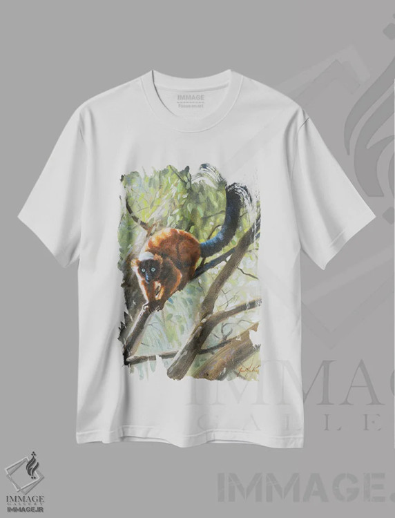 تیشرت سفید طرح دار لمور خشن پشت خوانا، تزئینی اثر گرانت هکینگ | immage.ir