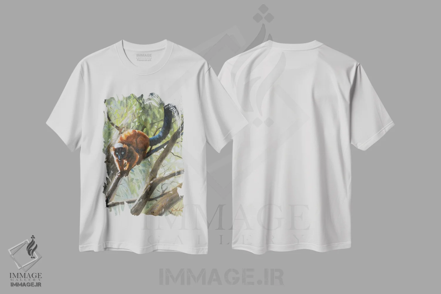 تیشرت سفید طرح دار لمور خشن پشت خوانا، تزئینی اثر گرانت هکینگ | immage.ir