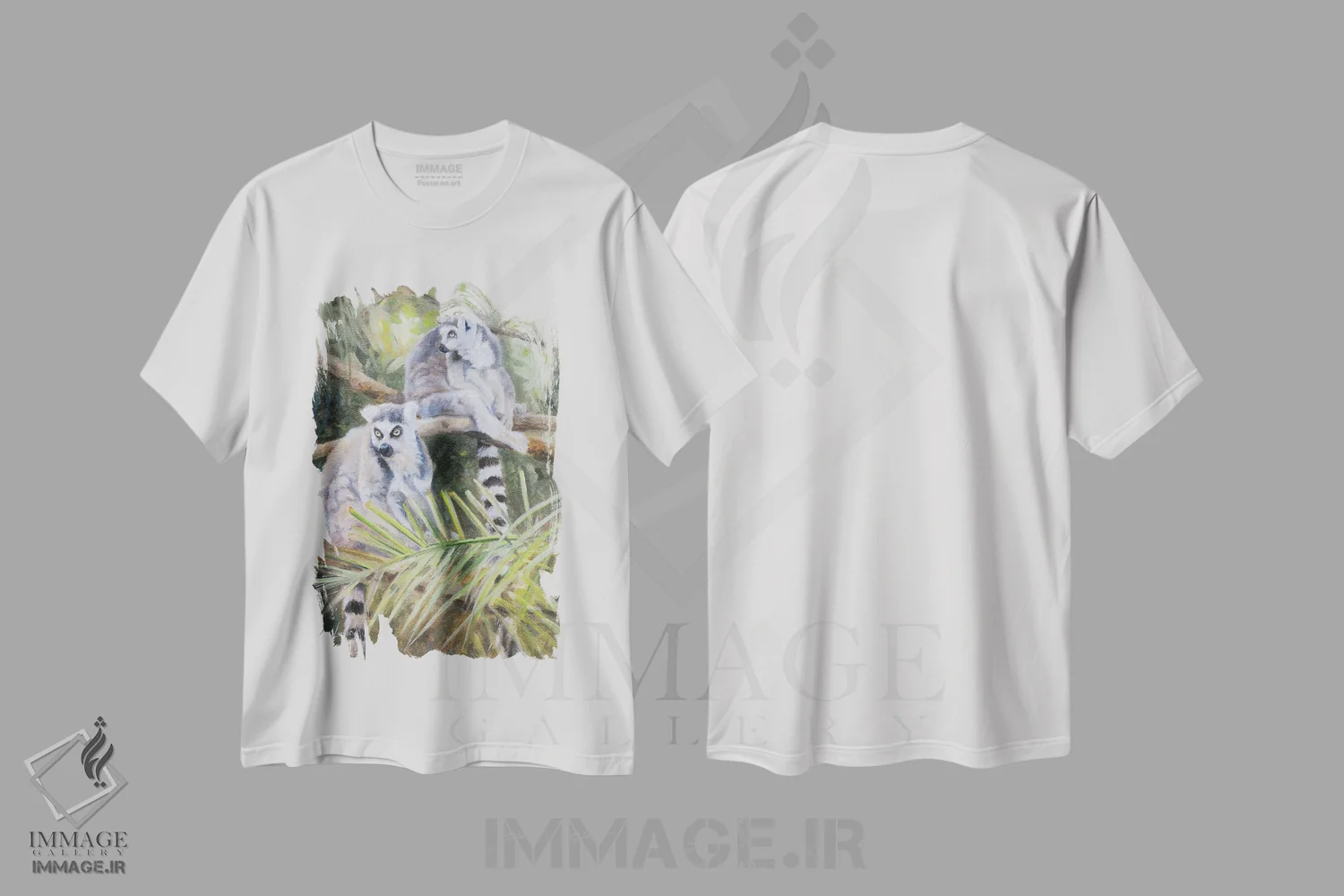 تیشرت سفید طرح دار لمور دم حلقه ای، تزئینی اثر گرانت هکینگ | فروشگاه ایماژ