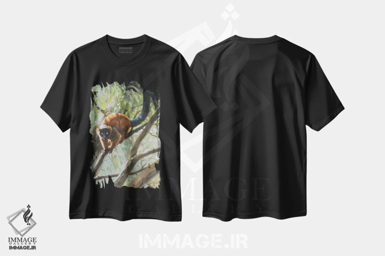 تیشرت مشکی طرح دار لمور خشن پشت خوانا، تزئینی اثر گرانت هکینگ | فروشگاه ایماژ